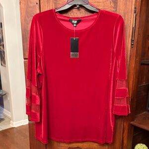 Investments Slim Factor Red Velvet Blouse with Layered Sleeves